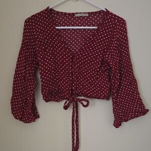 Polka Dot Tie-Front Blouse